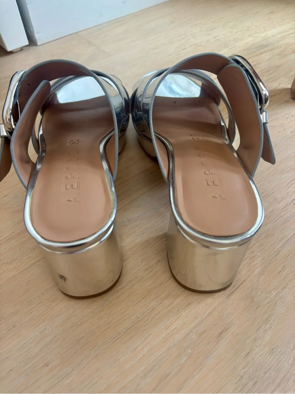 AEROSOLES Silver Metallic Platform Slide with Buckle
